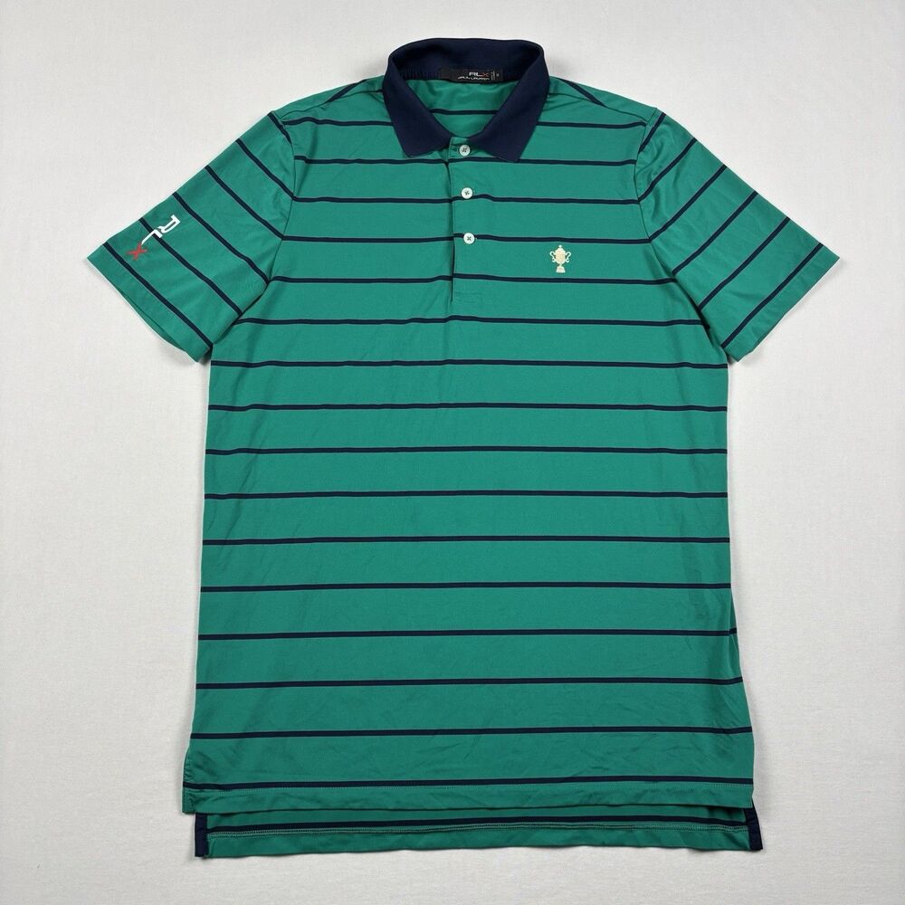 RLX Ralph Lauren Golf Polo Shirt Mens M Green Striped Short Sleeve Performance
